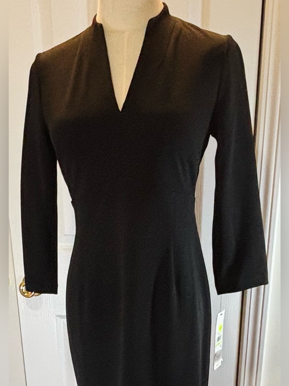 Calvin Klein Black Knee Length Sheath Dress with Mandarin Collar Size 4 PETITE - Picture 3 of 11